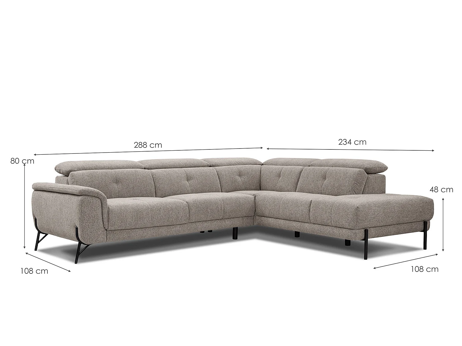 AVENA Ecksofa 5-Sitzer rechts mit verstellbare Kopfstützen, taupe