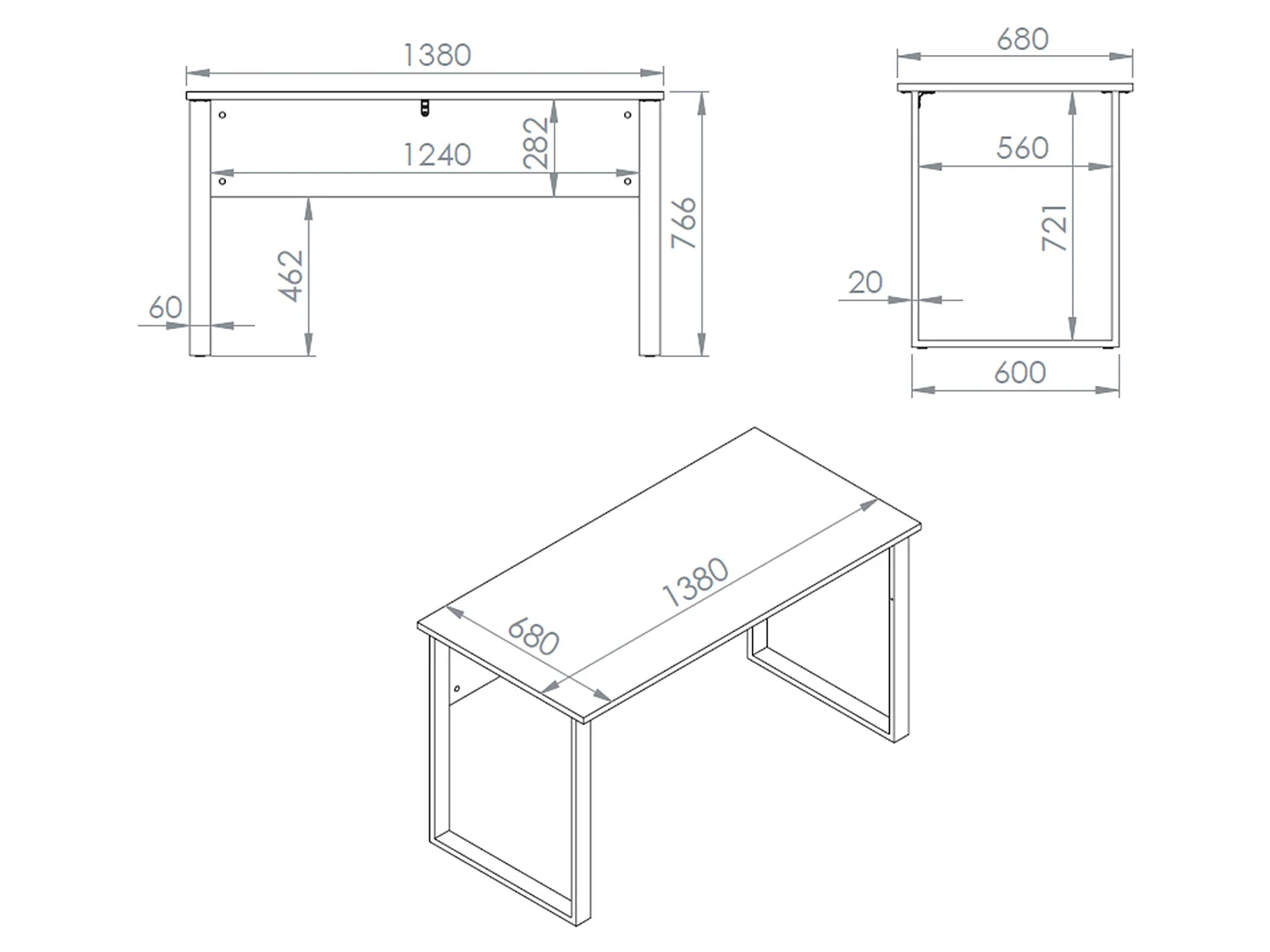 Bureau - 138 cm - Chêne - Odelis