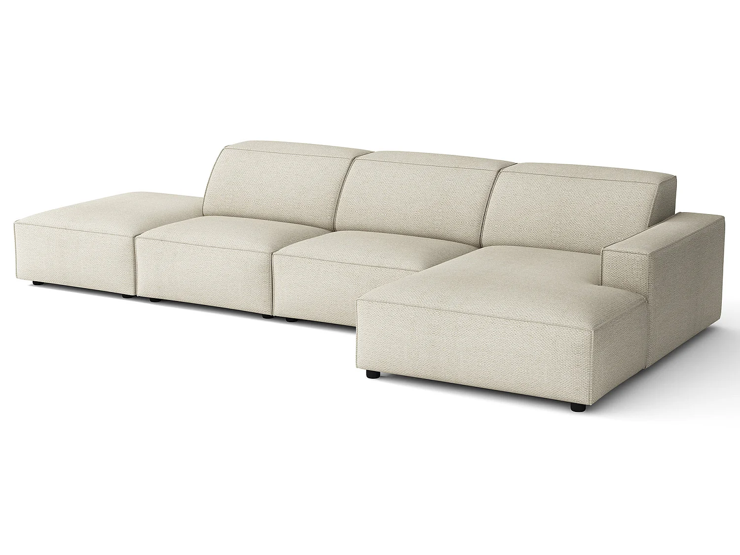 Canapé d'angle avec un pouf - 344 cm - droite - Chenille Crème - Sellmo