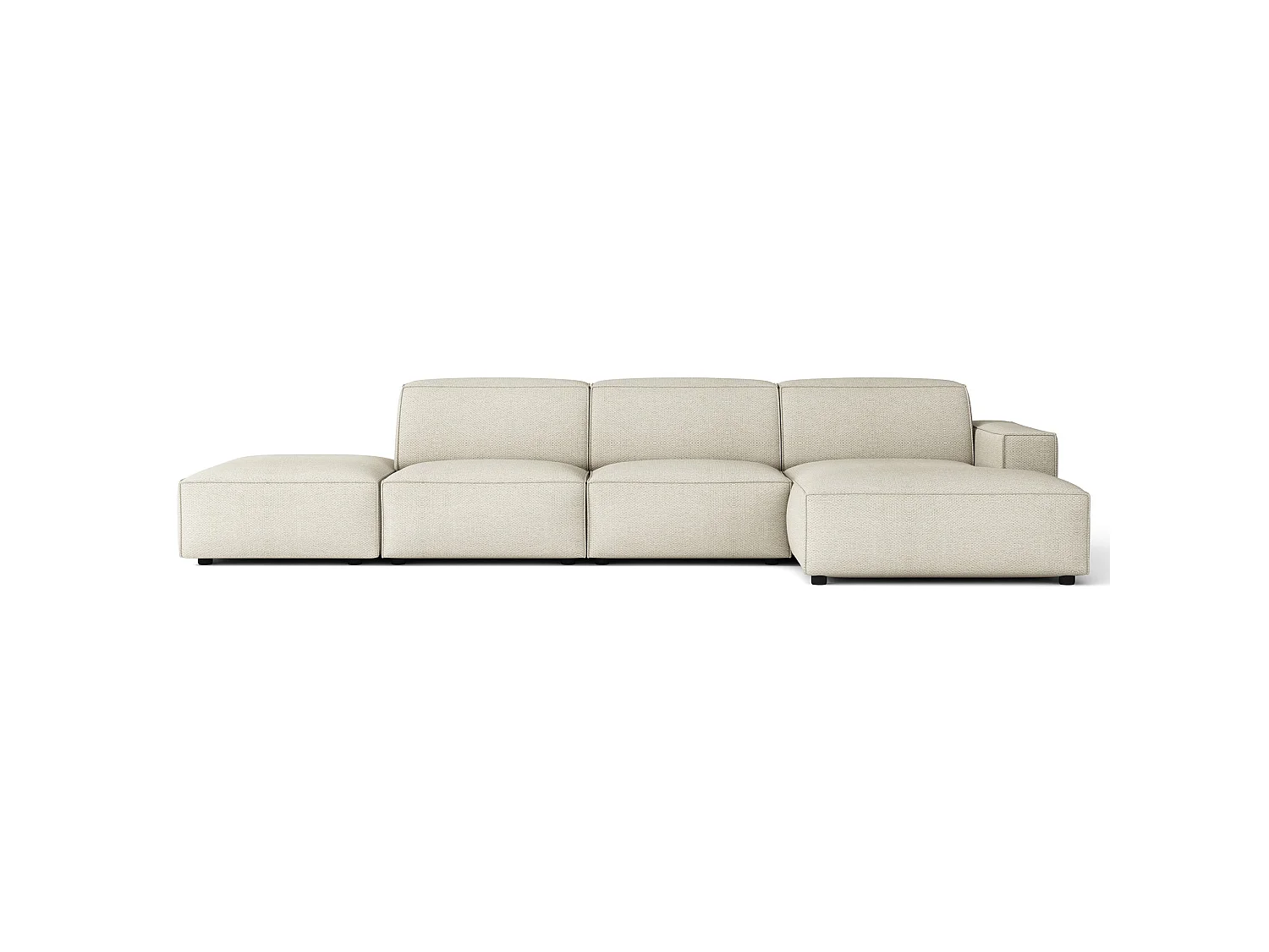 Canapé d'angle avec un pouf - 344 cm - droite - Chenille Crème - Sellmo