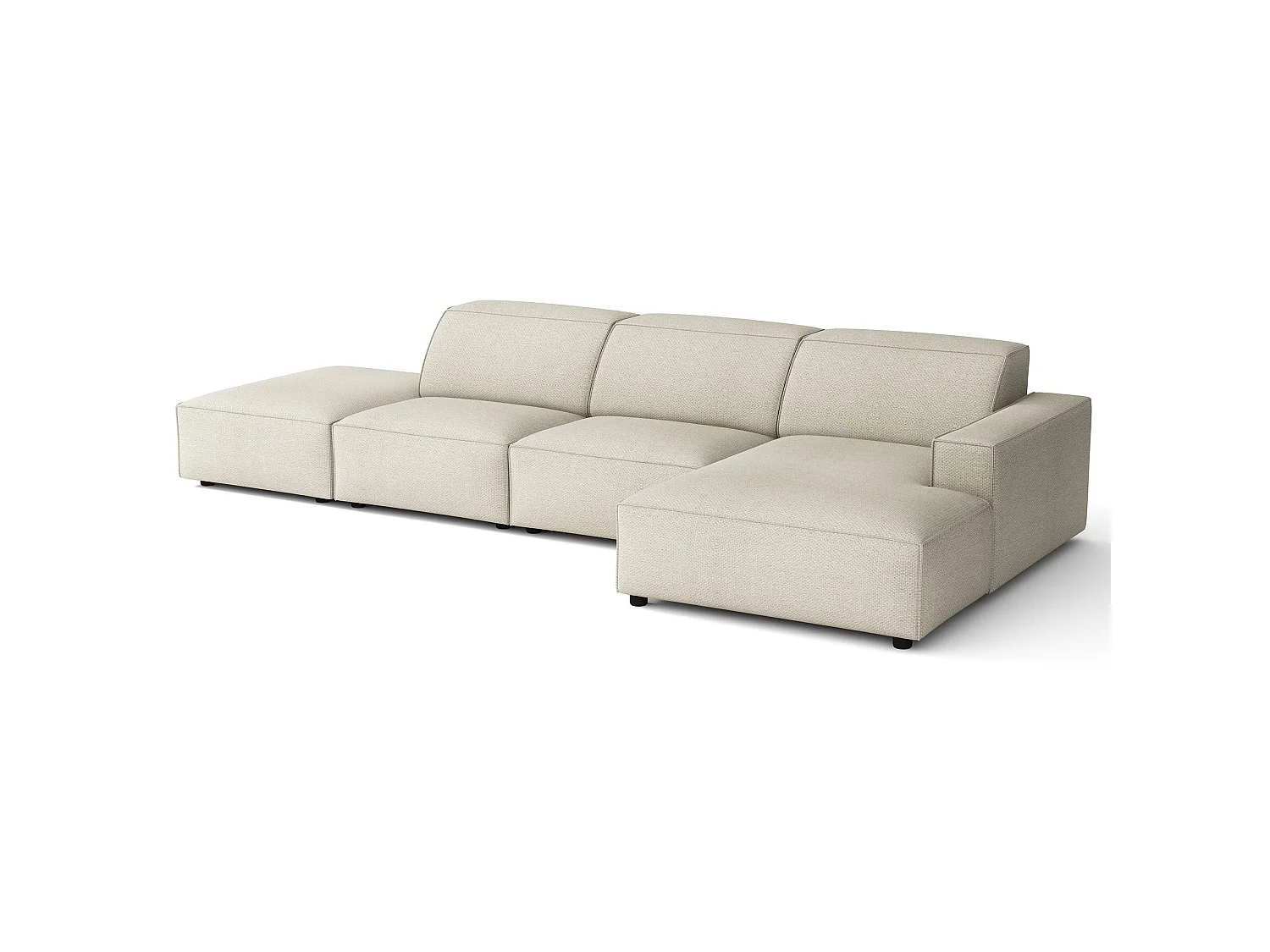 Canapé d'angle avec un pouf - 344 cm - droite - Chenille Crème - Sellmo