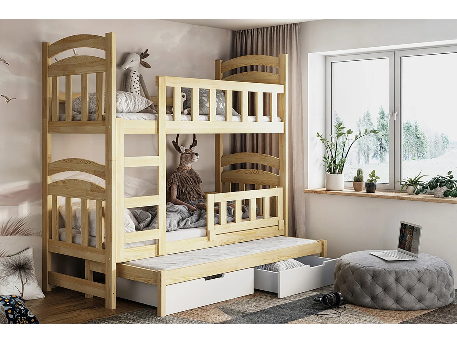 Stapelbed voor 3 personen met matrassen, 75x180 cm – Dopio