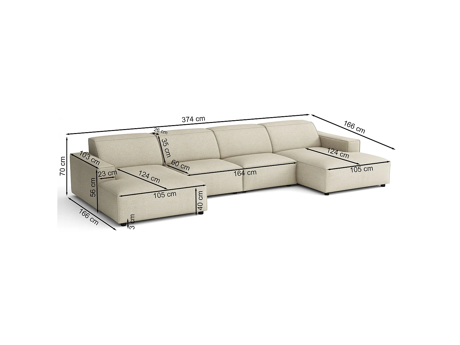 Canapé d'angle - 368 cm - Chenille Gris foncé - Sellmo
