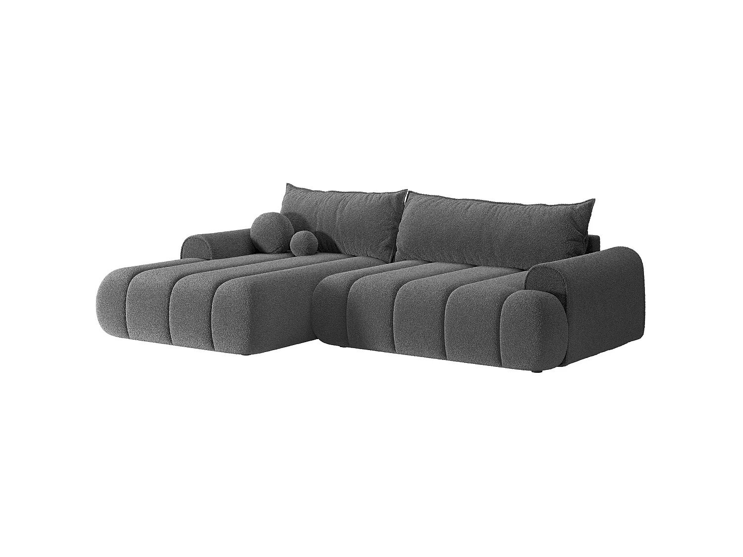 Canapé d'angle convertible - en bouclette gris avec revêtement - côté gauche - DANDELINO