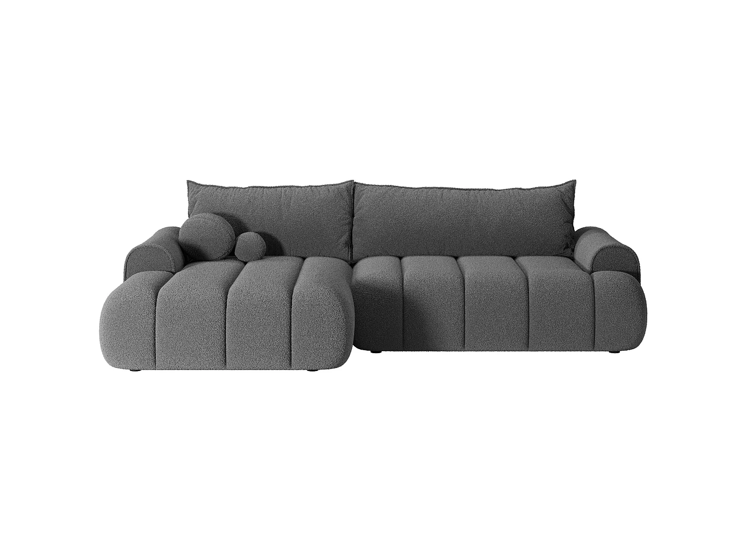 Canapé d'angle convertible - en bouclette gris avec revêtement - côté gauche - DANDELINO