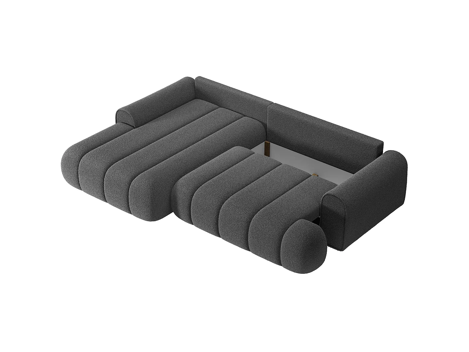 Canapé d'angle convertible - en bouclette gris avec revêtement - côté gauche - DANDELINO