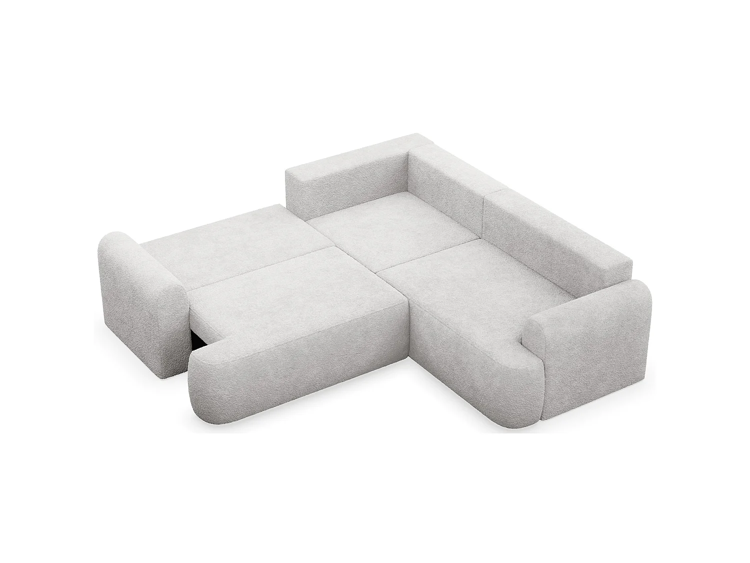 Canapé d'angle congris clairible en L - bouclé gris clair - avec coffre - OVO universel