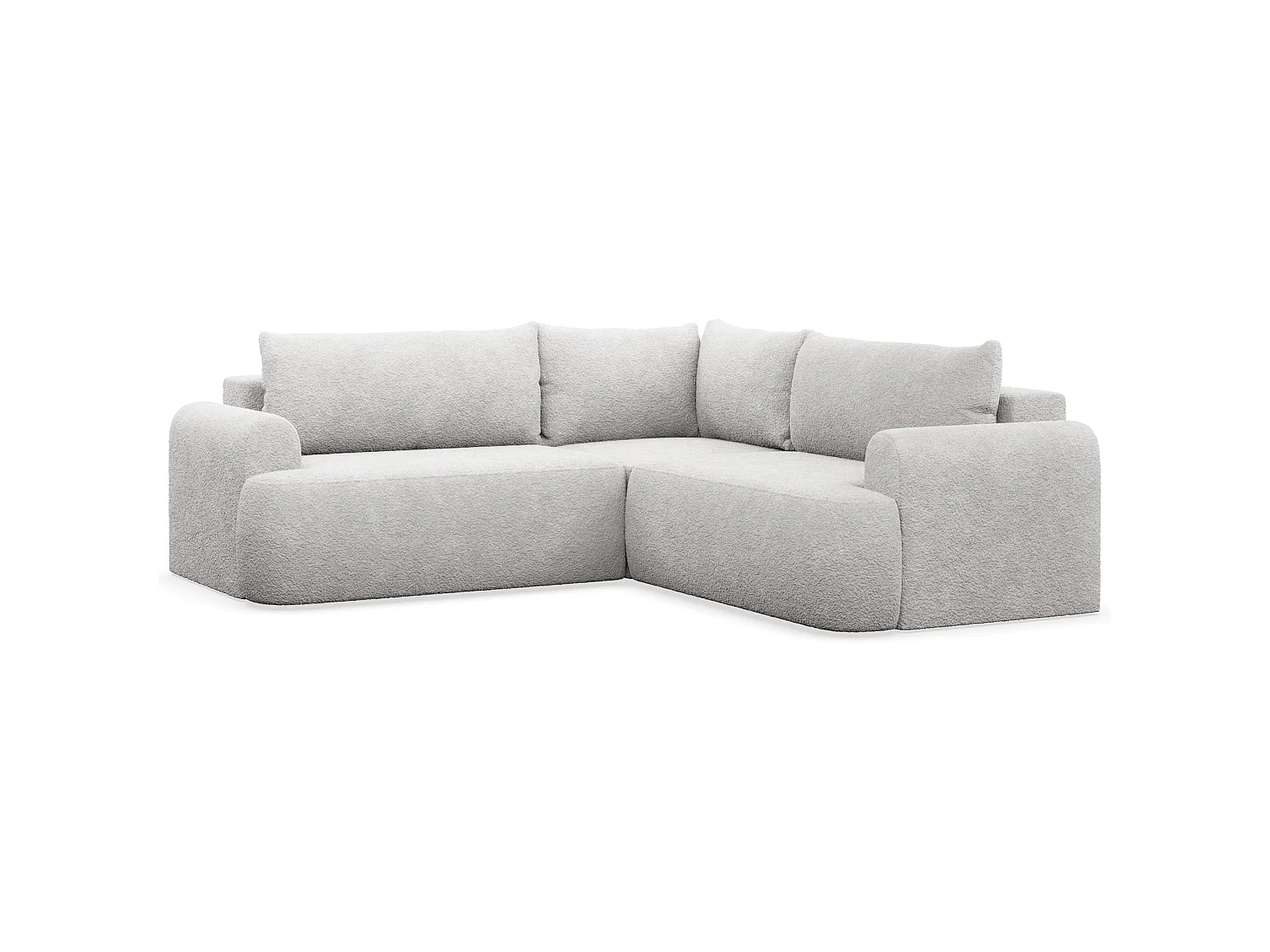 Canapé d'angle congris clairible en L - bouclé gris clair - avec coffre - OVO universel