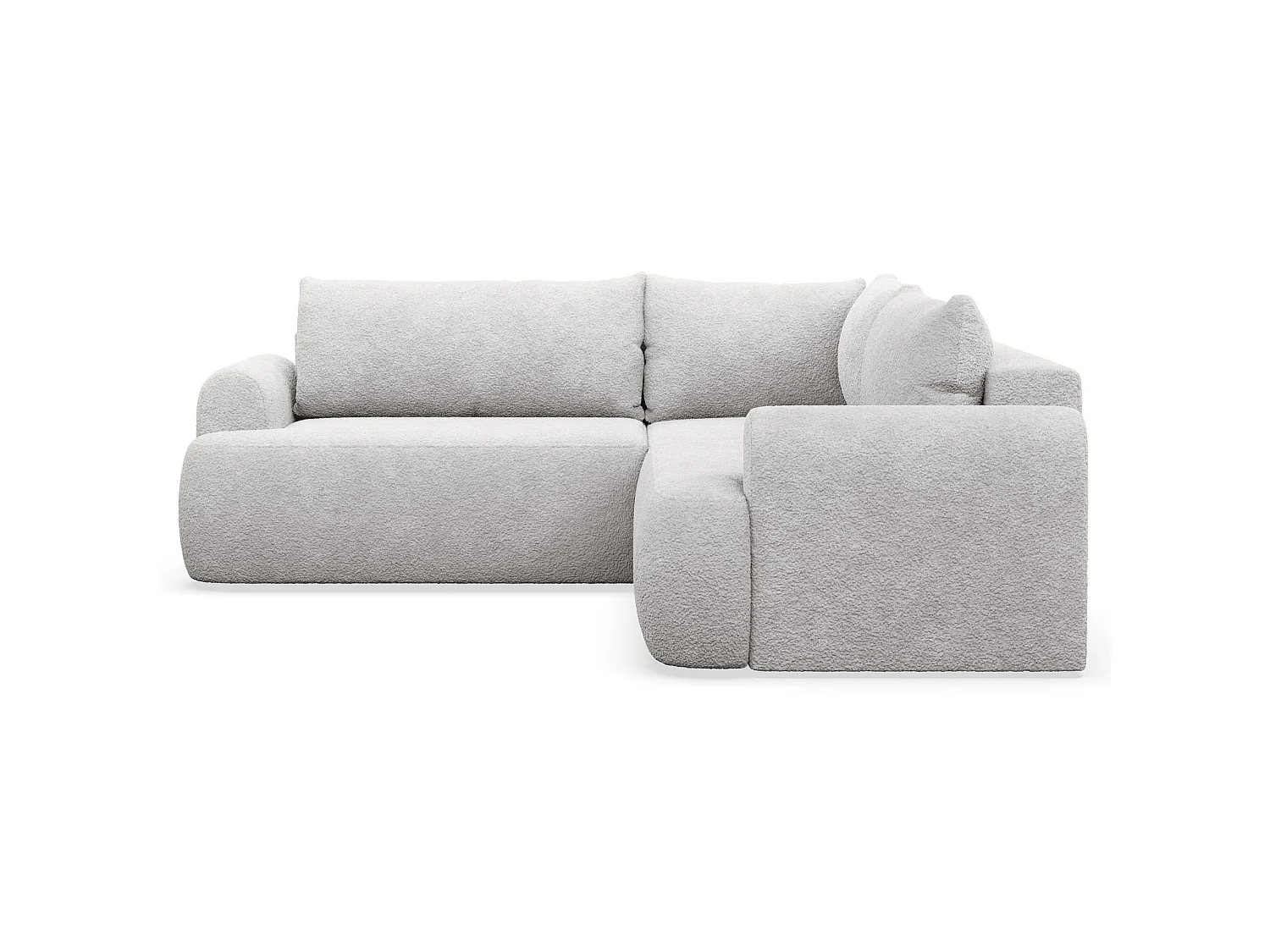 Canapé d'angle congris clairible en L - bouclé gris clair - avec coffre - OVO universel