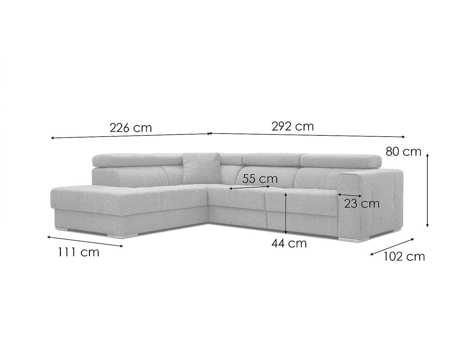 QUARTZ Ecksofa 5-Sitzer links, dunkelgrau
