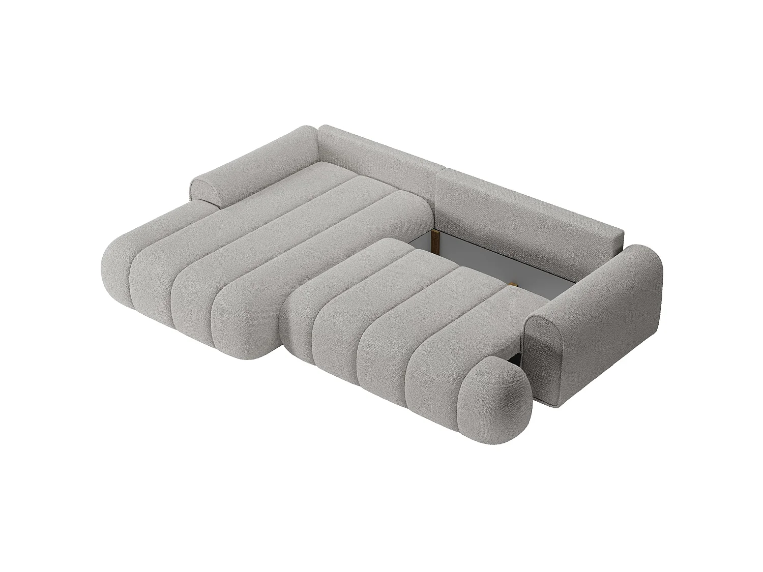 Canapé d'angle convertible - en bouclette gris clair avec revêtement - côté gauche - DANDELINO