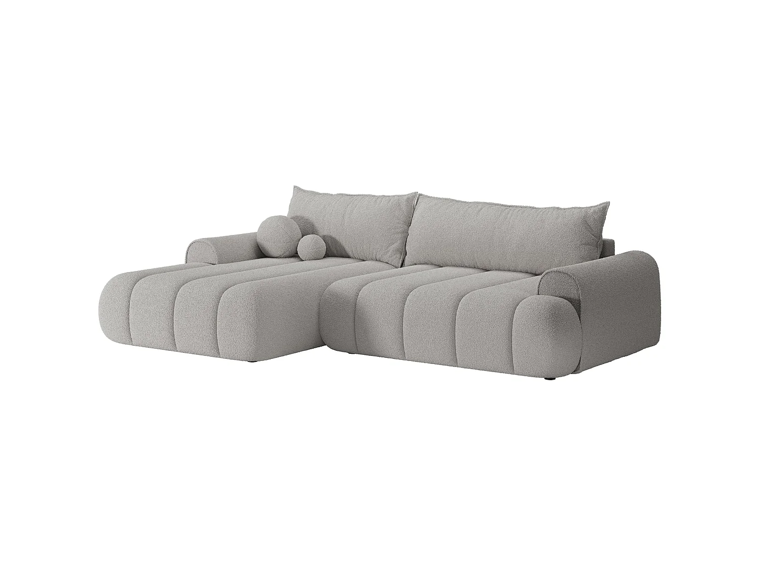 Canapé d'angle convertible - en bouclette gris clair avec revêtement - côté gauche - DANDELINO