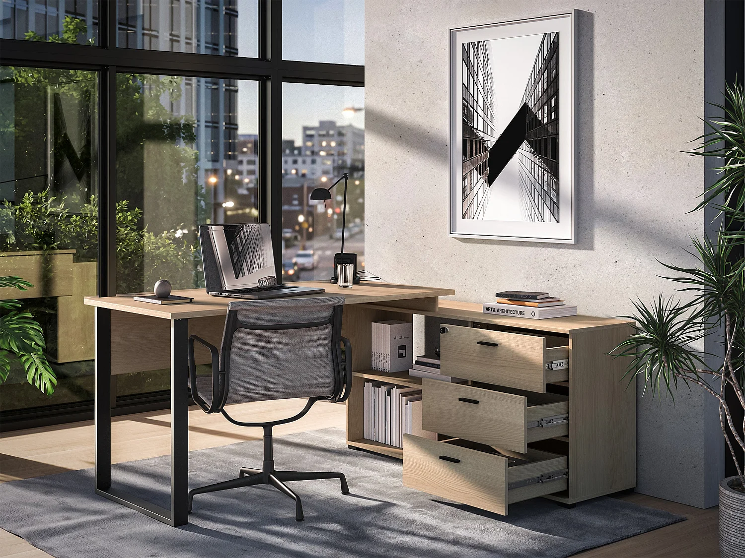Bureau d'angle - 167 cm - Chêne - Odelis