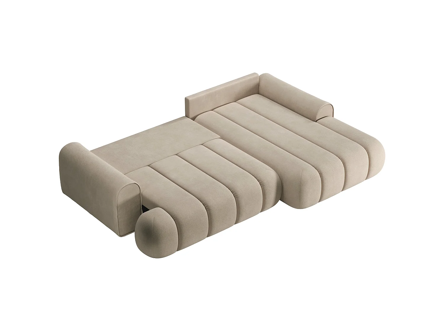 Canapé d'angle convertible - en velours beige avec revêtement - côté droit - DANDELINO