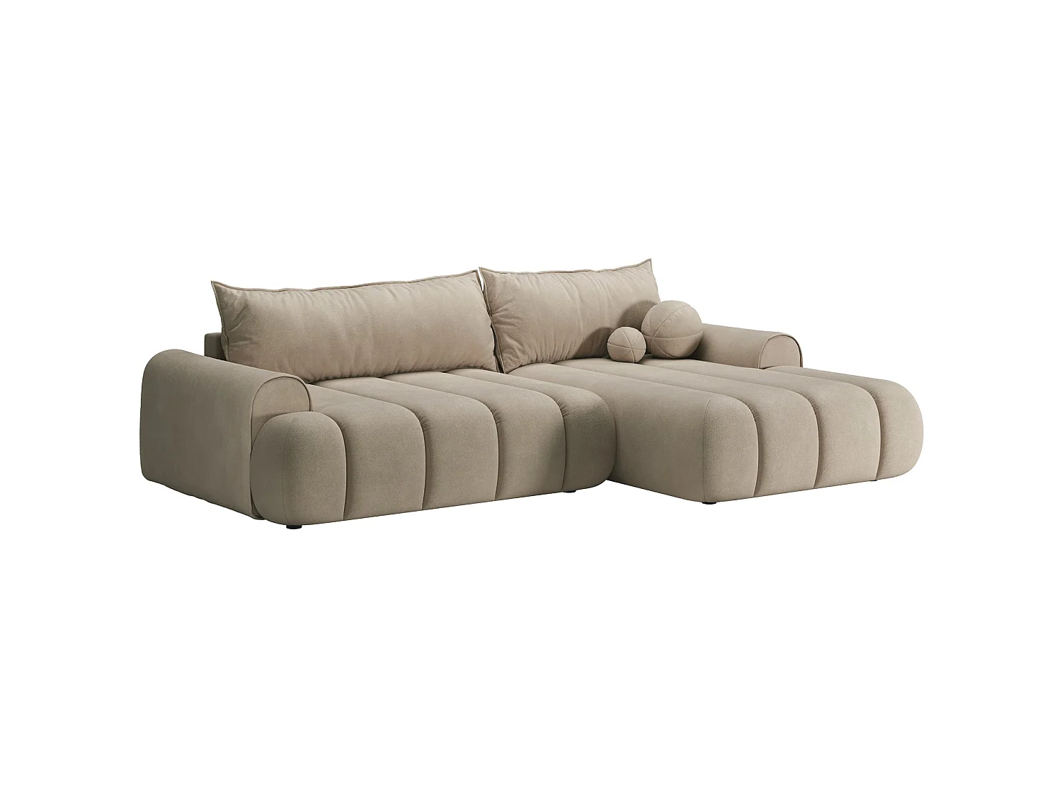 Canapé d'angle convertible - en velours beige avec revêtement - côté droit - DANDELINO