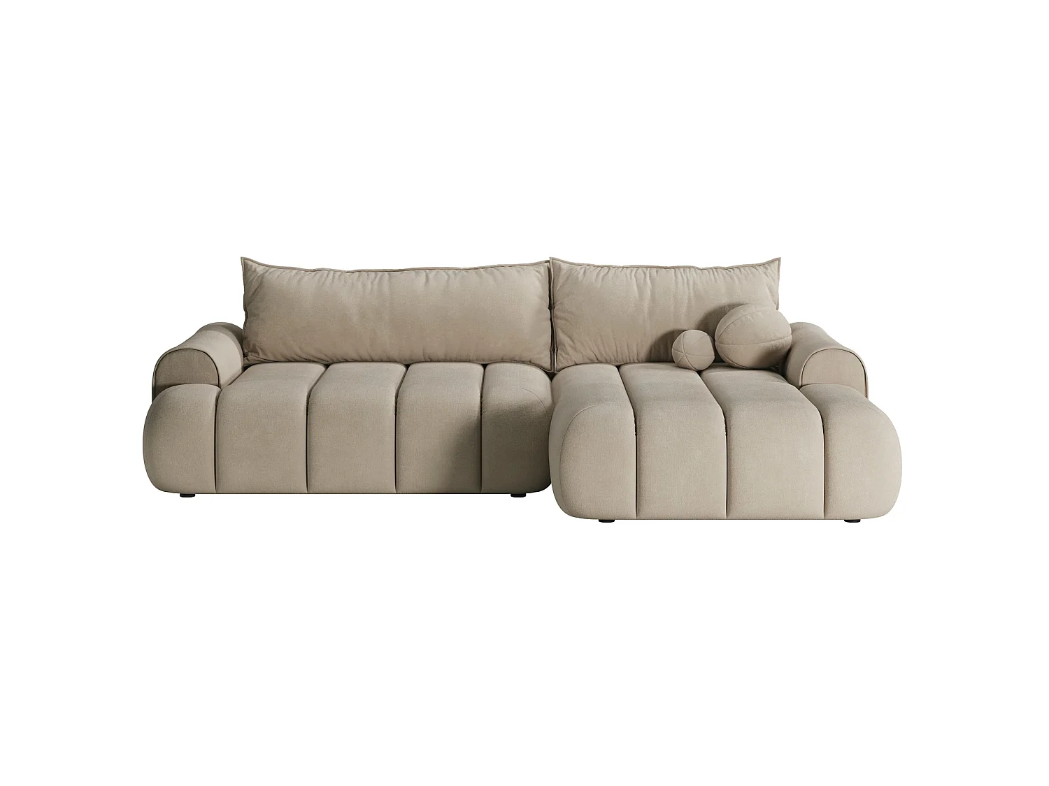 Canapé d'angle convertible - en velours beige avec revêtement - côté droit - DANDELINO