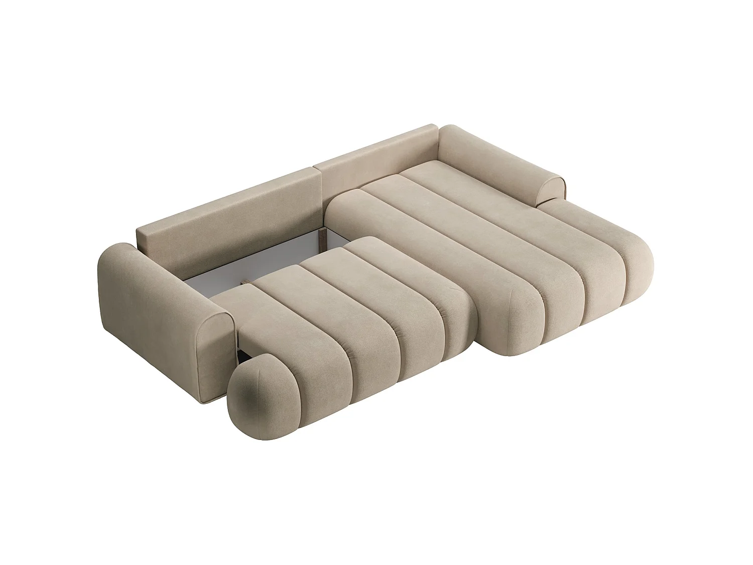 Canapé d'angle convertible - en velours beige avec revêtement - côté droit - DANDELINO