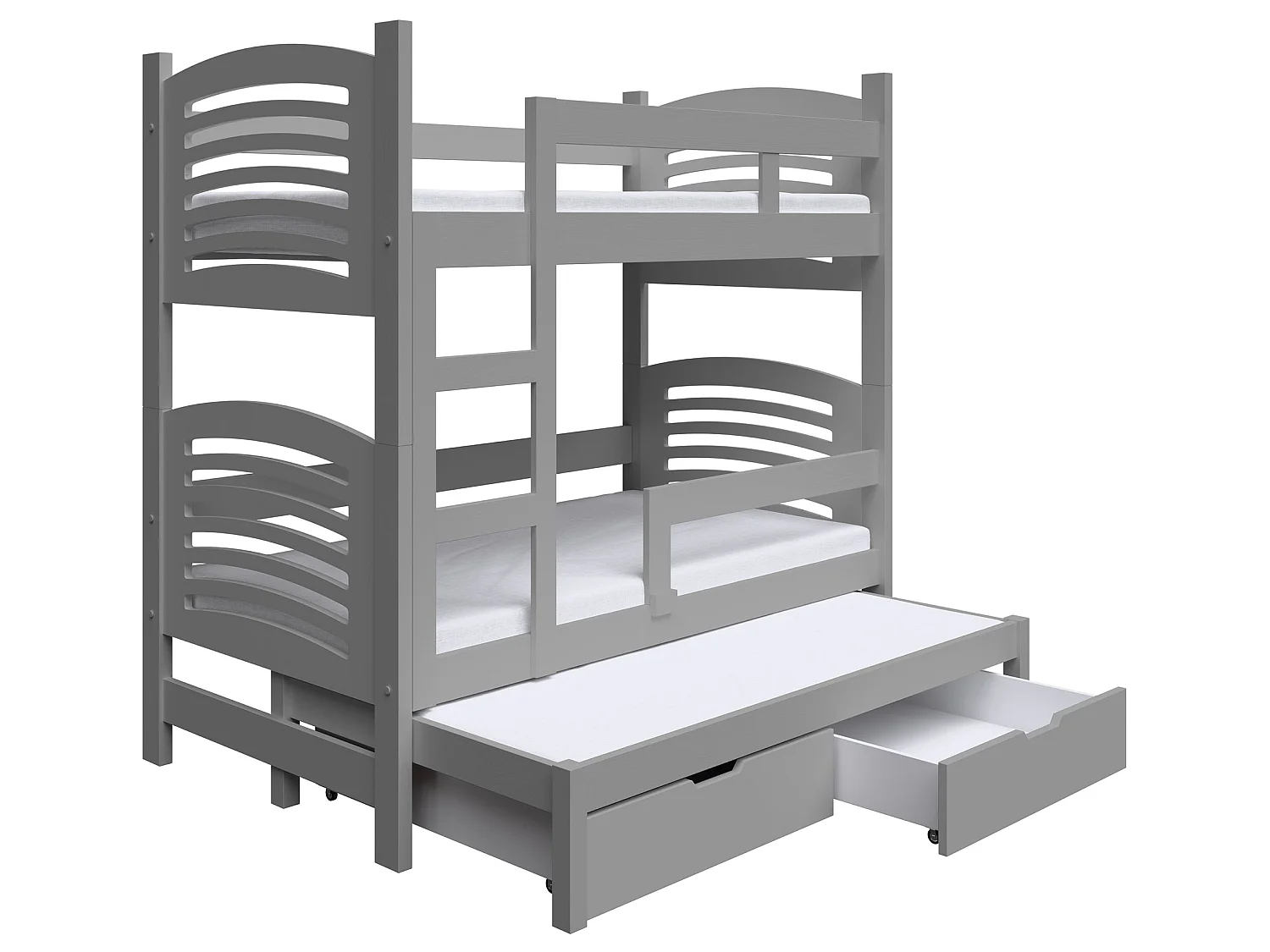 Stapelbed voor 3 personen met matrassen, grijs, 75x180 cm – Cami