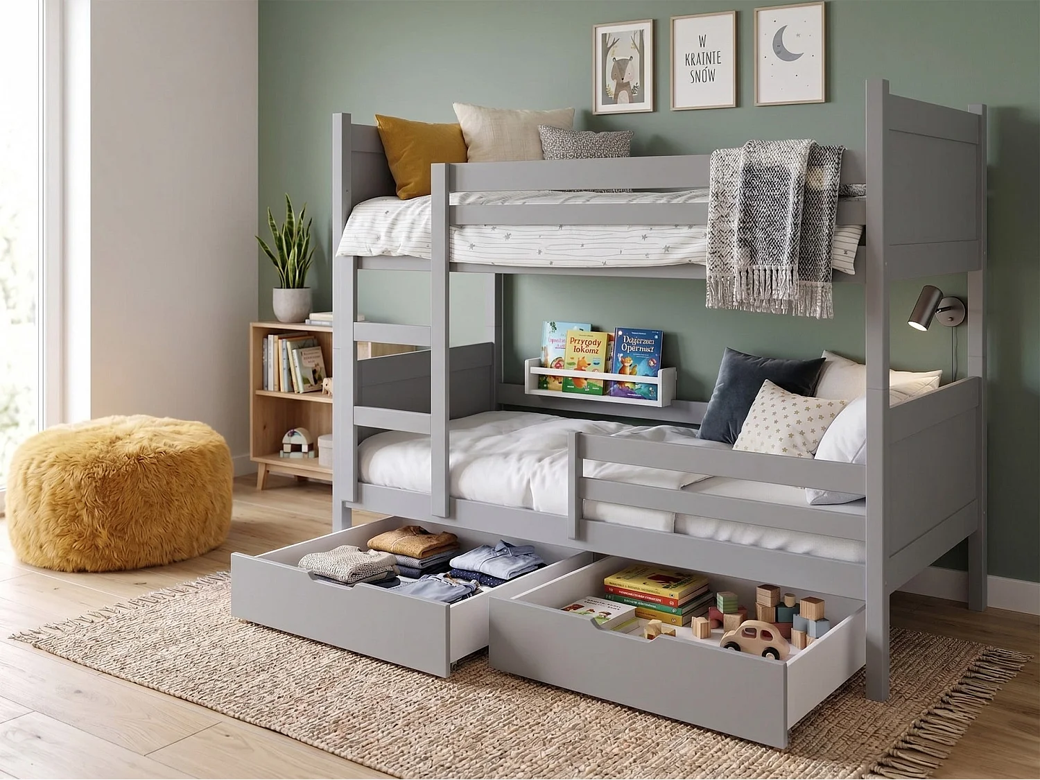 Etagenbett mit Matratzen, Grau, 80x180 cm - Frello