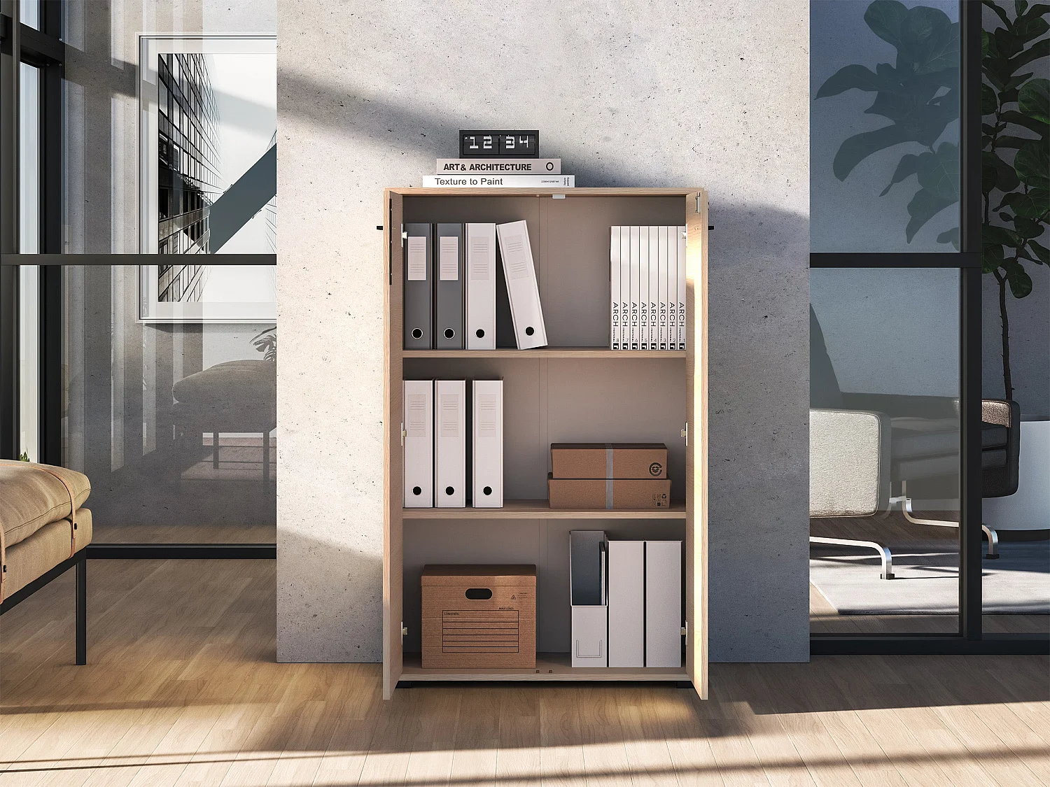 Cómoda alta - 79 cm - efecto roble - Odelis