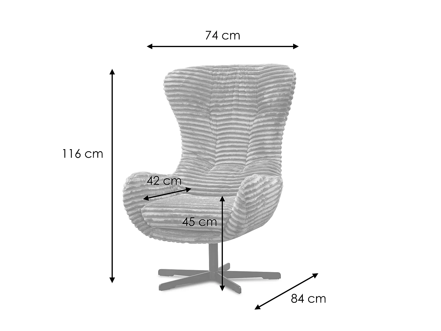 FAUTEUIL MONACO, tissu velours côtelé gris clair