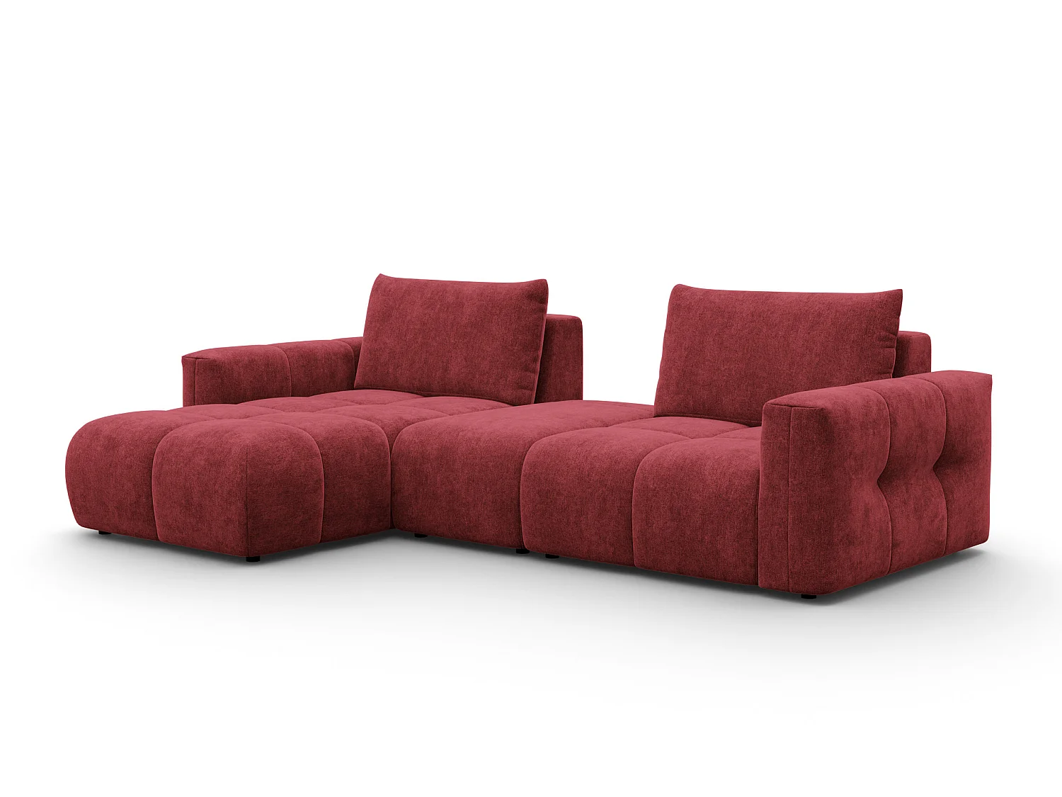 CANAPÉ D'ANGLE VERONA 4 places gauche avec pouf, tissu bordeaux