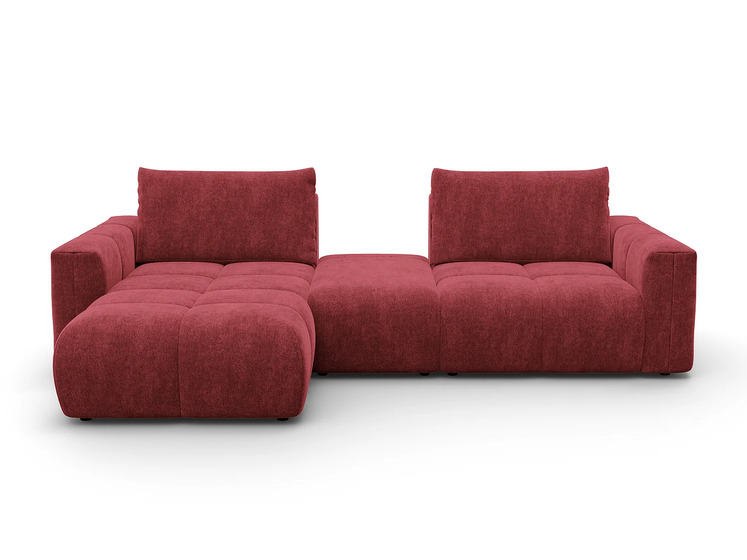 CANAPÉ D'ANGLE VERONA 4 places gauche avec pouf, tissu bordeaux