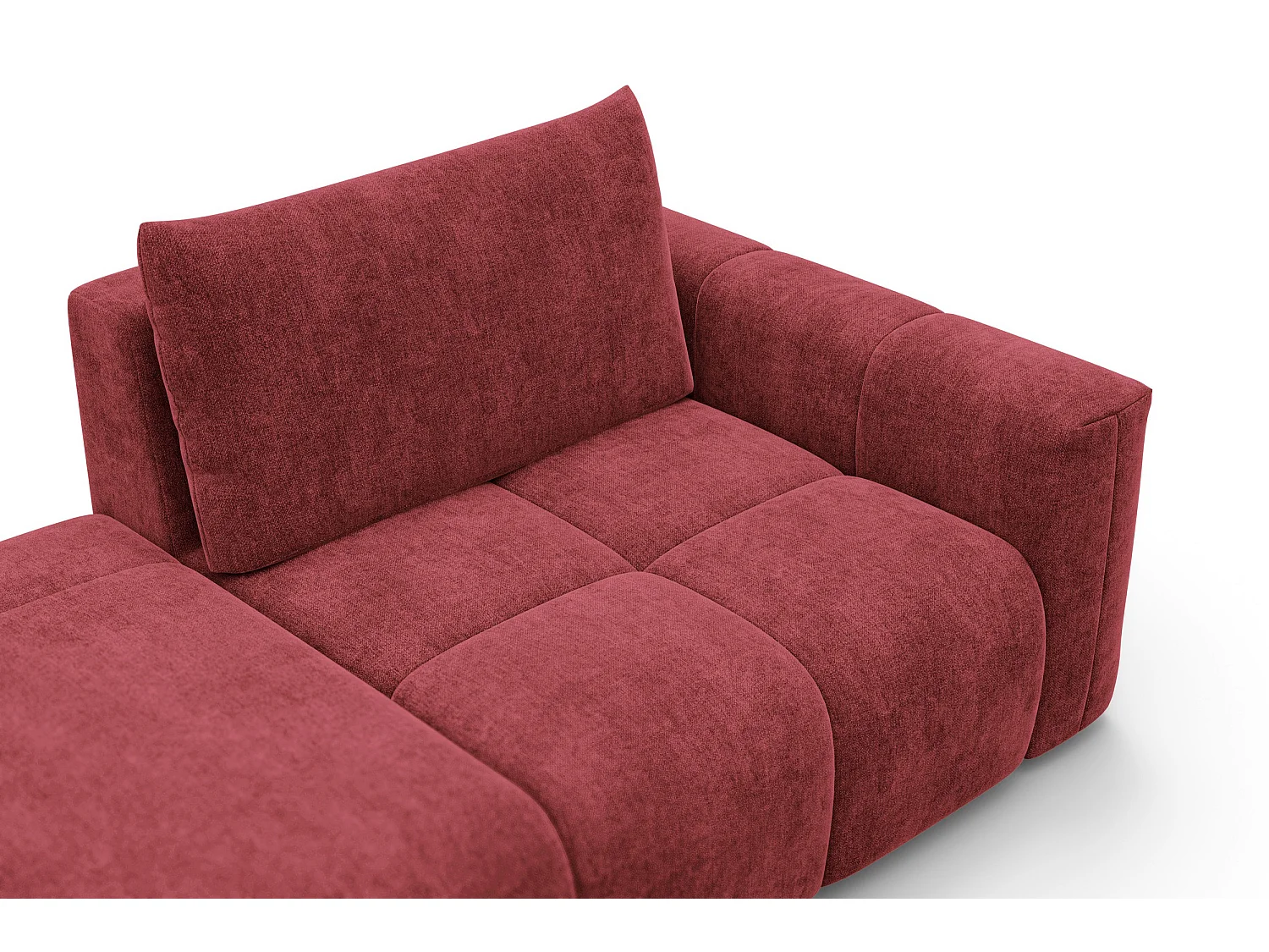 CANAPÉ D'ANGLE VERONA 4 places gauche avec pouf, tissu bordeaux