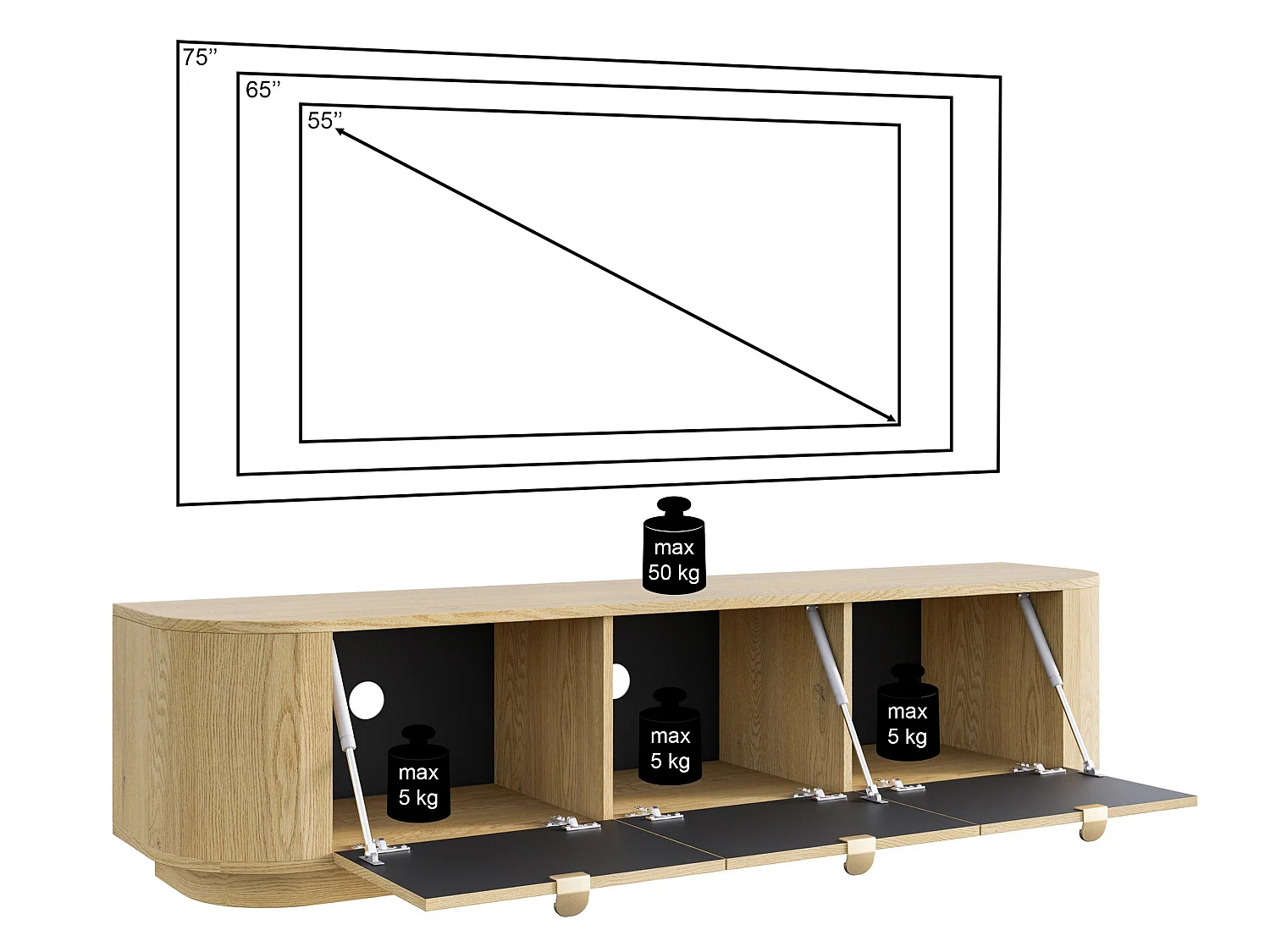 TV-Lowboard, Eichenholzoptik, 175 cm - Coru