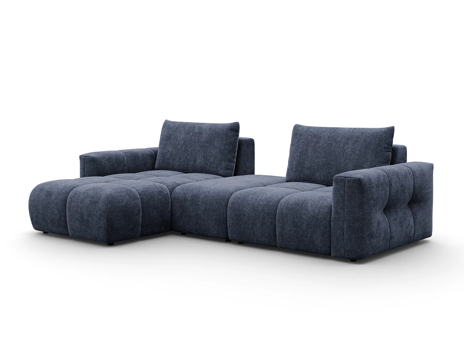 CANAPÉ D'ANGLE VERONA 4 places gauche avec pouf, tissu bleu marine