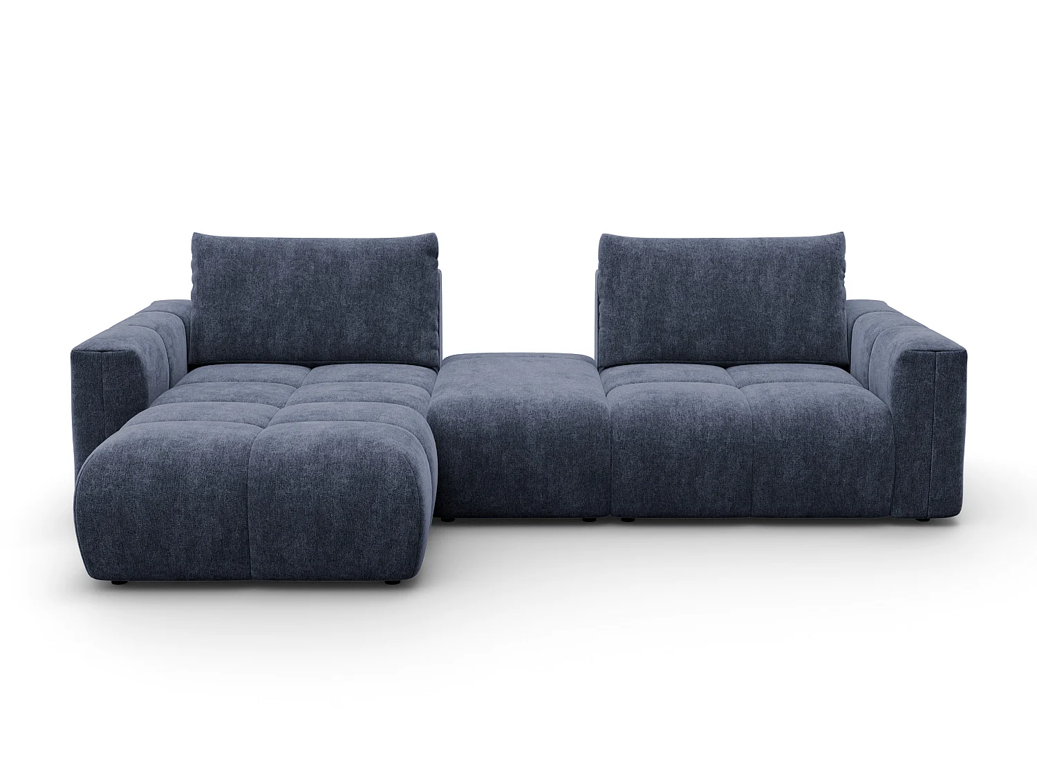 CANAPÉ D'ANGLE VERONA 4 places gauche avec pouf, tissu bleu marine