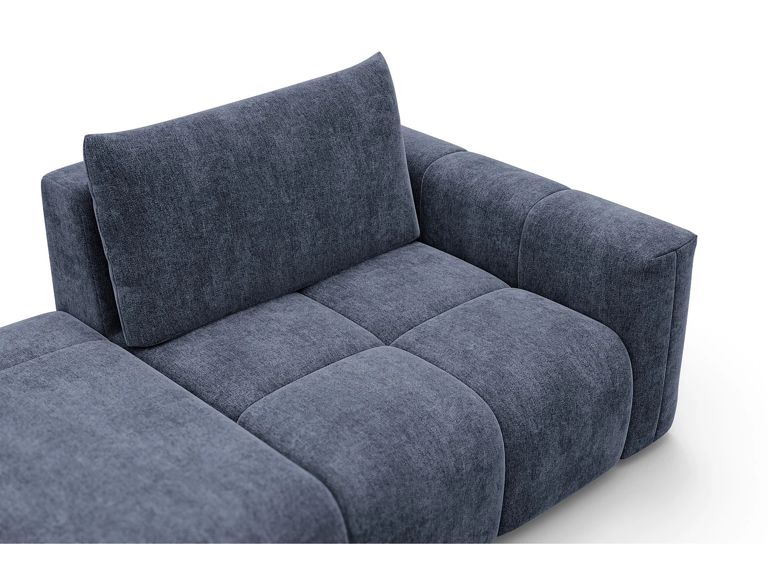 CANAPÉ D'ANGLE VERONA 4 places gauche avec pouf, tissu bleu marine