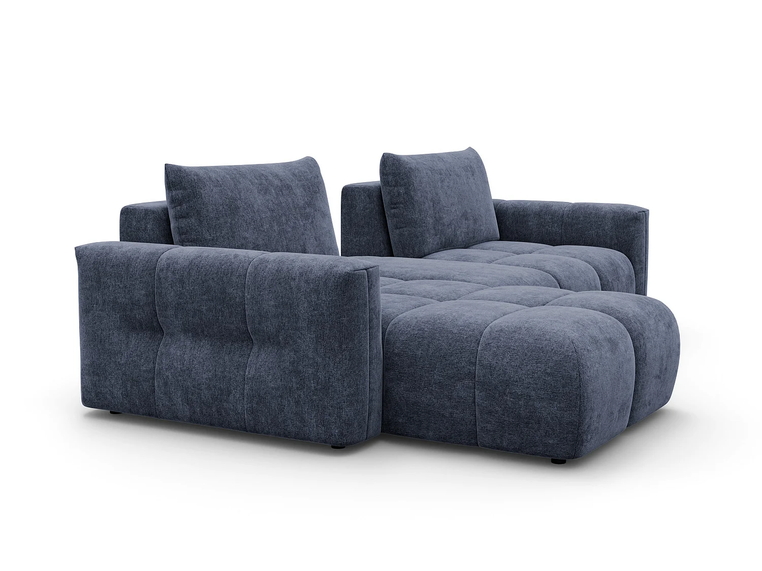 CANAPÉ D'ANGLE VERONA 4 places gauche avec pouf, tissu bleu marine