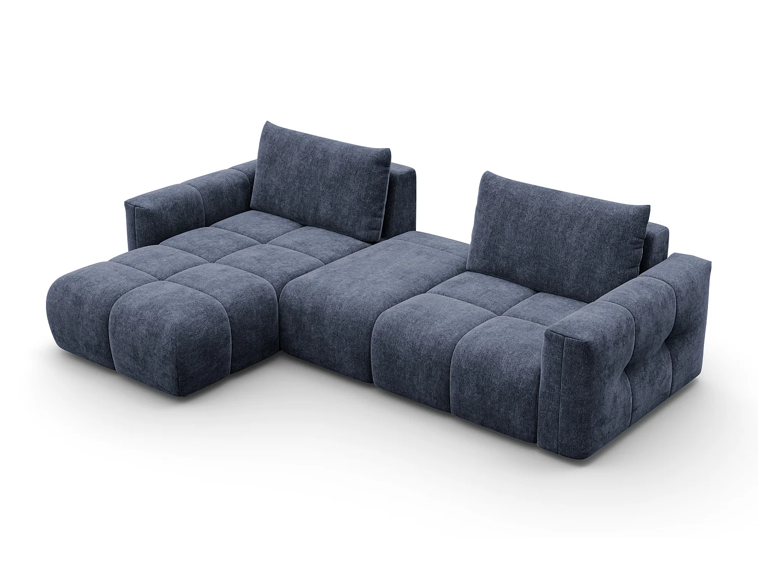 CANAPÉ D'ANGLE VERONA 4 places gauche avec pouf, tissu bleu marine