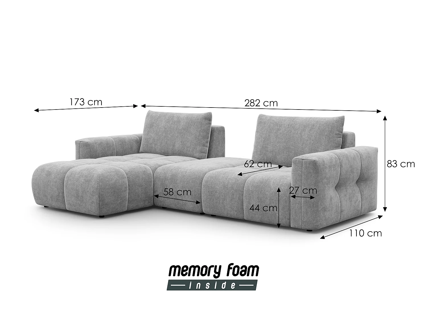 CANAPÉ D'ANGLE VERONA 4 places gauche avec pouf, tissu jaune
