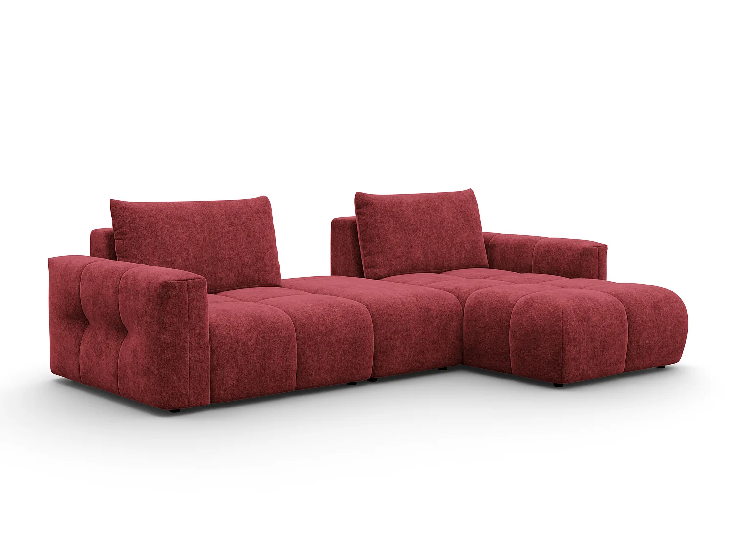 CANAPÉ D'ANGLE VERONA 4 places droit avec pouf, tissu bordeaux