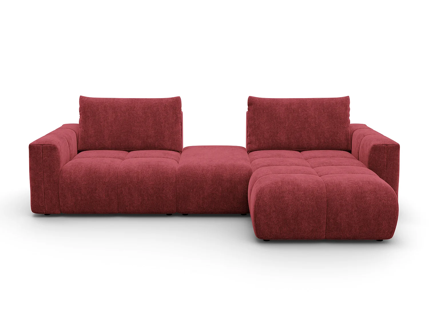 CANAPÉ D'ANGLE VERONA 4 places droit avec pouf, tissu bordeaux