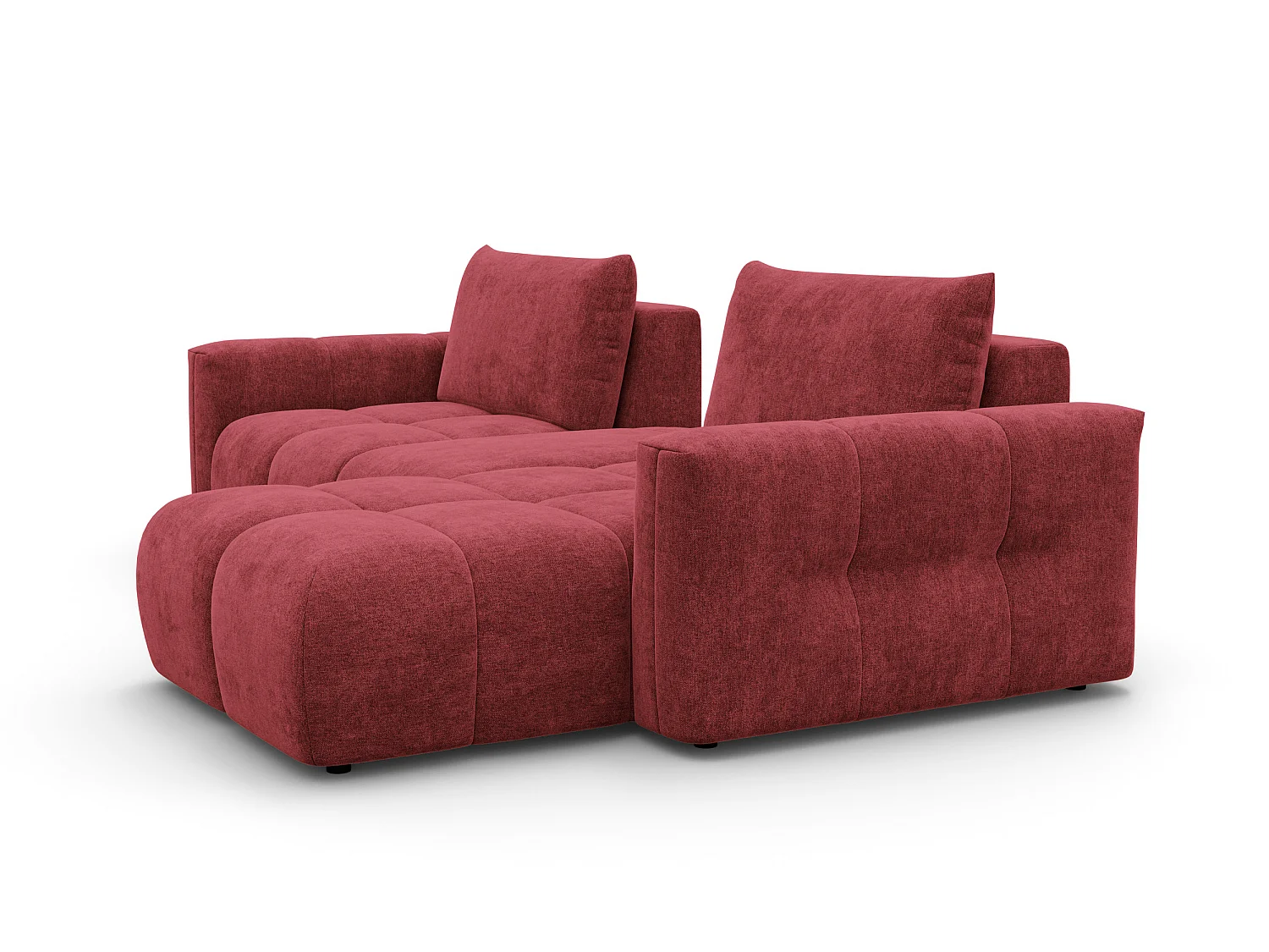 CANAPÉ D'ANGLE VERONA 4 places droit avec pouf, tissu bordeaux