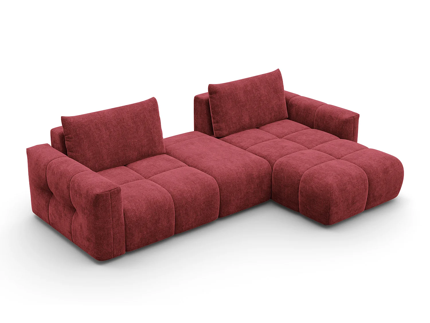 CANAPÉ D'ANGLE VERONA 4 places droit avec pouf, tissu bordeaux