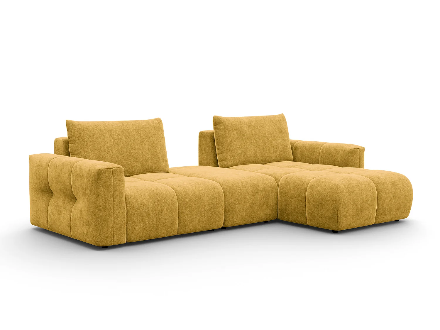 CANAPÉ D'ANGLE VERONA 4 places droit avec pouf, tissu jaune
