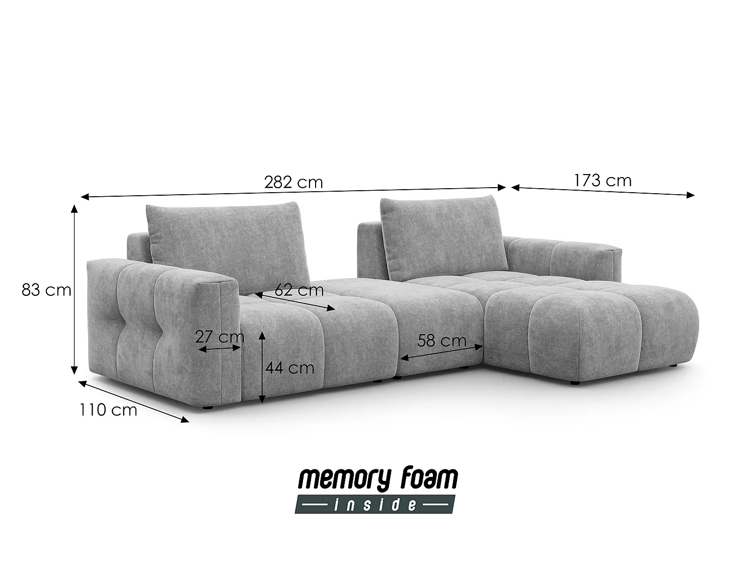 CANAPÉ D'ANGLE VERONA 4 places droit avec pouf, tissu jaune