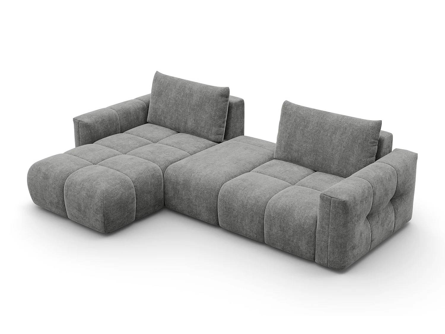 CANAPÉ D'ANGLE VERONA 4 places gauche avec pouf, tissu gris