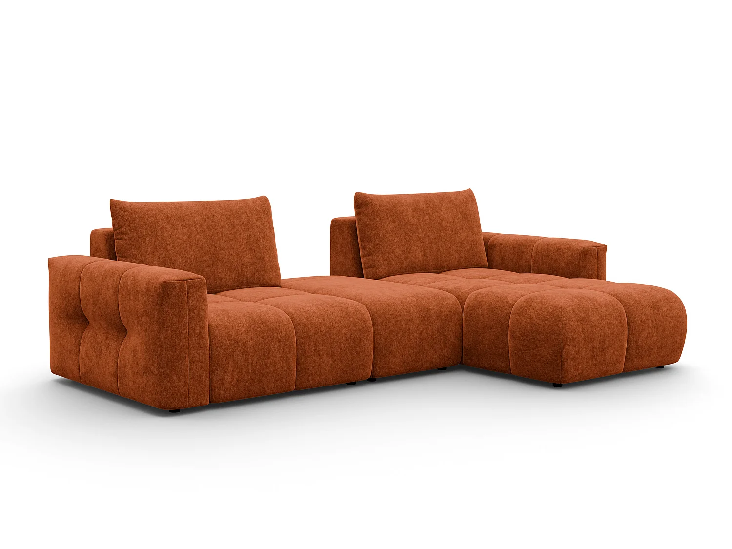 CANAPÉ D'ANGLE VERONA 4 places droit avec pouf, tissu orange