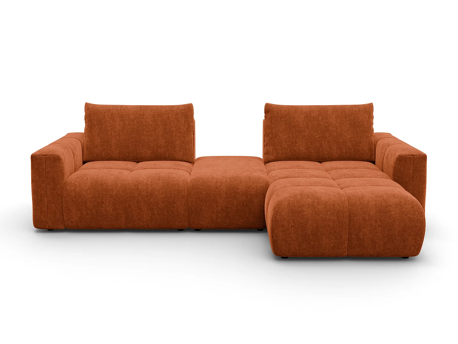 CANAPÉ D'ANGLE VERONA 4 places droit avec pouf, tissu orange