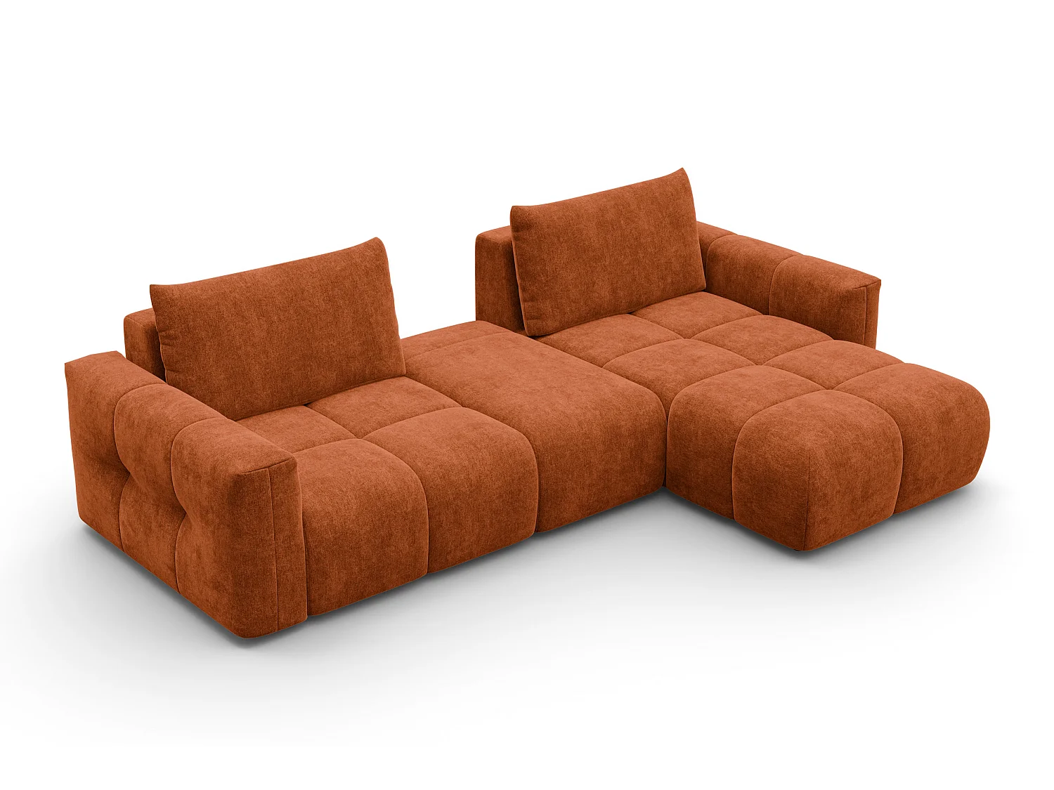 CANAPÉ D'ANGLE VERONA 4 places droit avec pouf, tissu orange