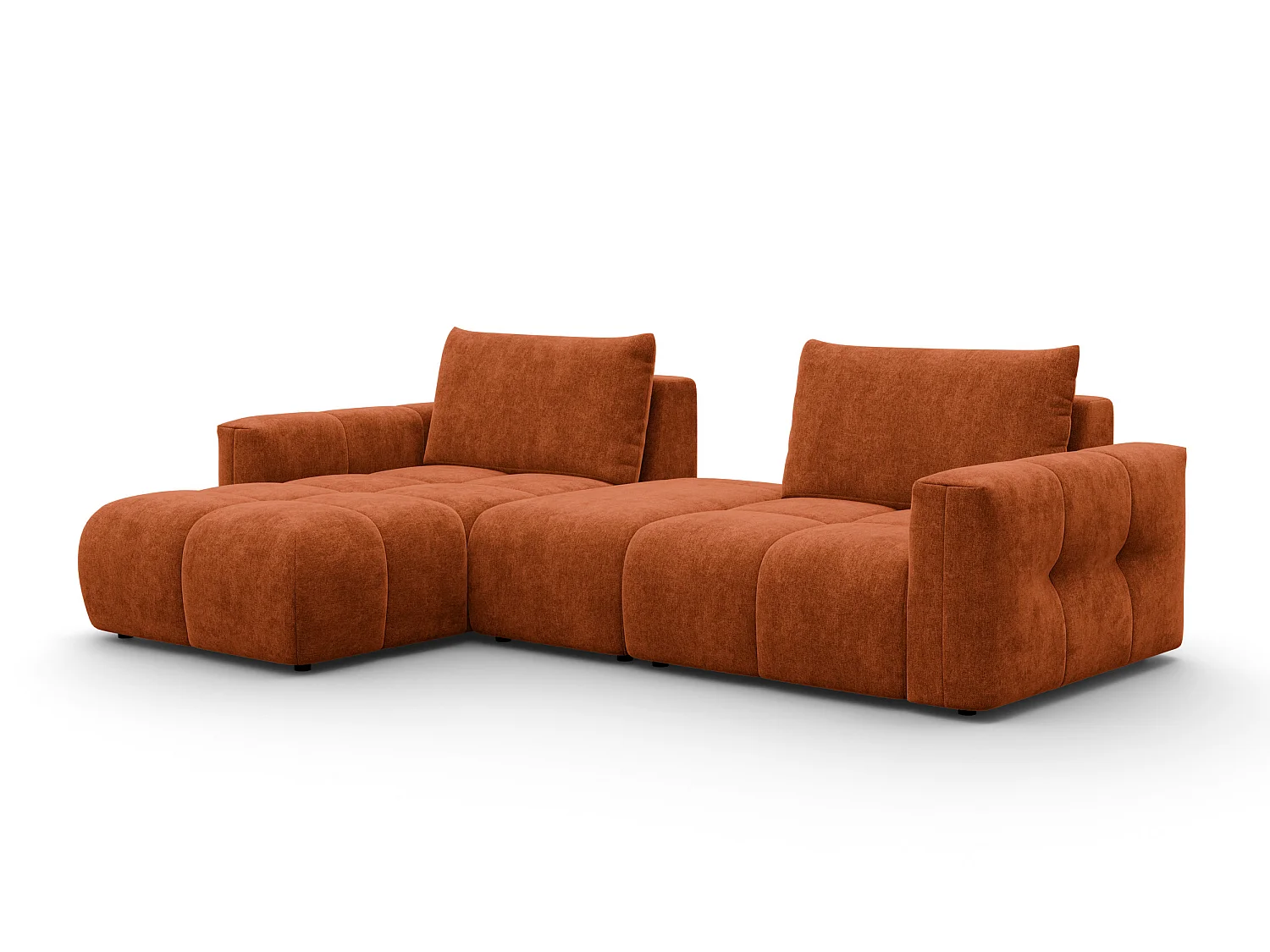 CANAPÉ D'ANGLE VERONA 4 places gauche avec pouf, tissu orange