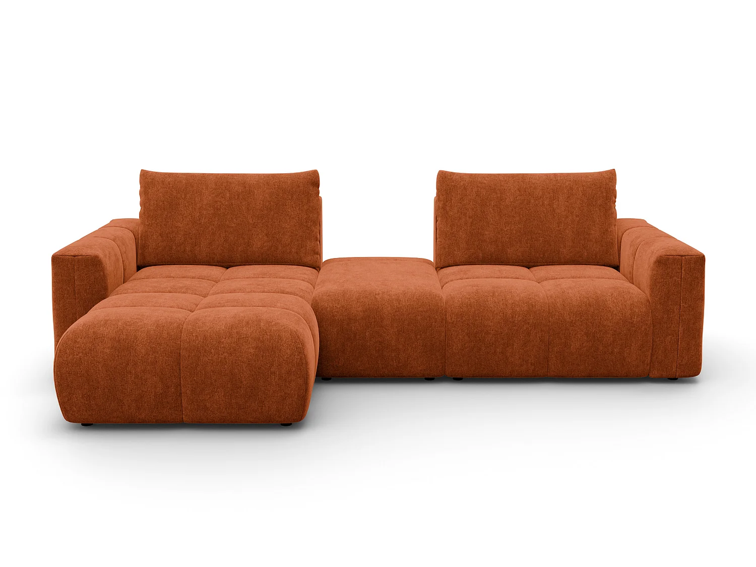 CANAPÉ D'ANGLE VERONA 4 places gauche avec pouf, tissu orange