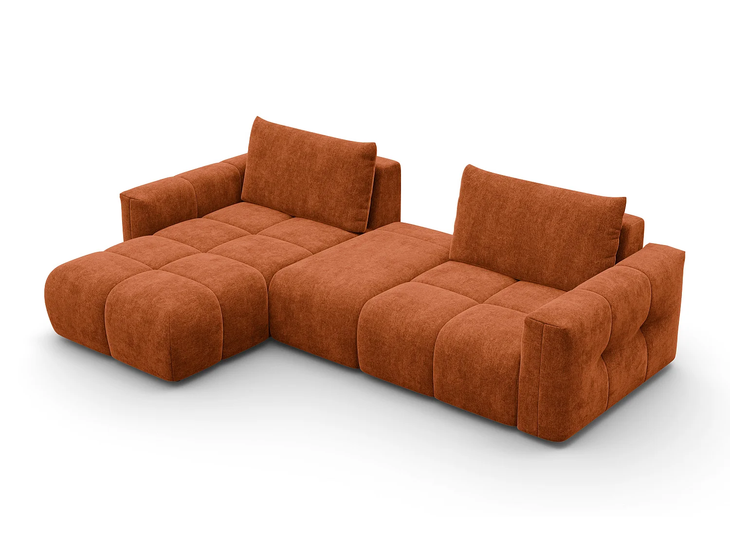 CANAPÉ D'ANGLE VERONA 4 places gauche avec pouf, tissu orange