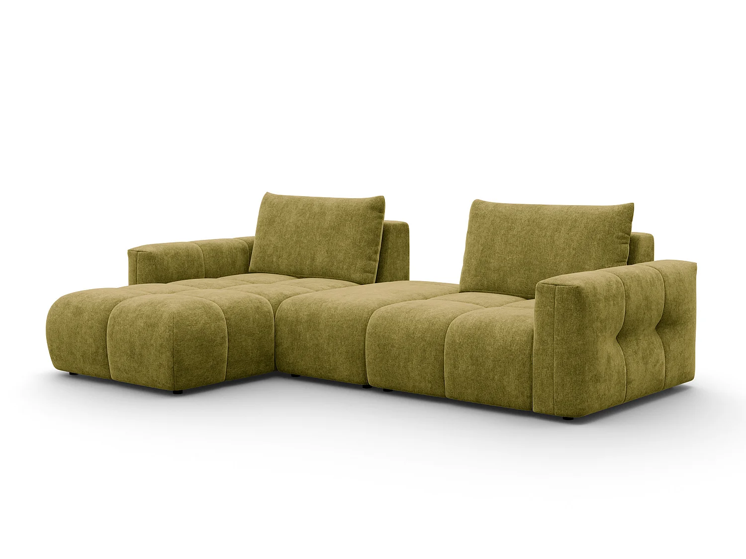 CANAPÉ D'ANGLE VERONA 4 places gauche avec pouf, tissu khaki
