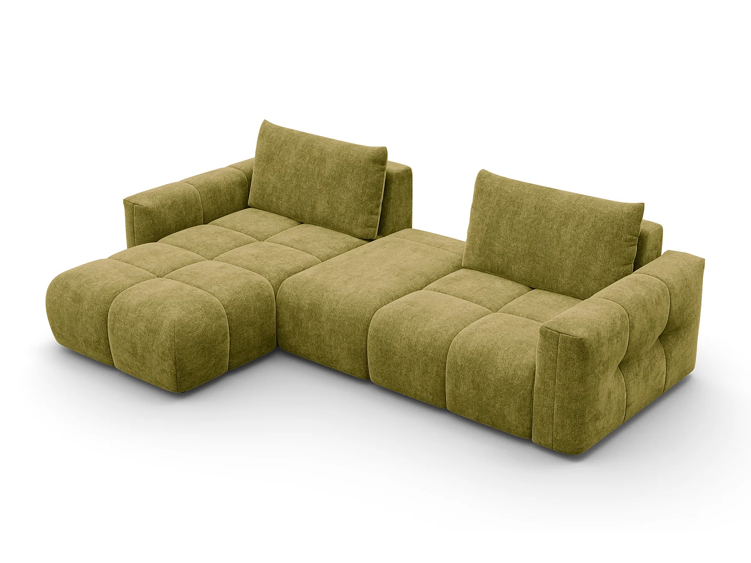 CANAPÉ D'ANGLE VERONA 4 places gauche avec pouf, tissu khaki